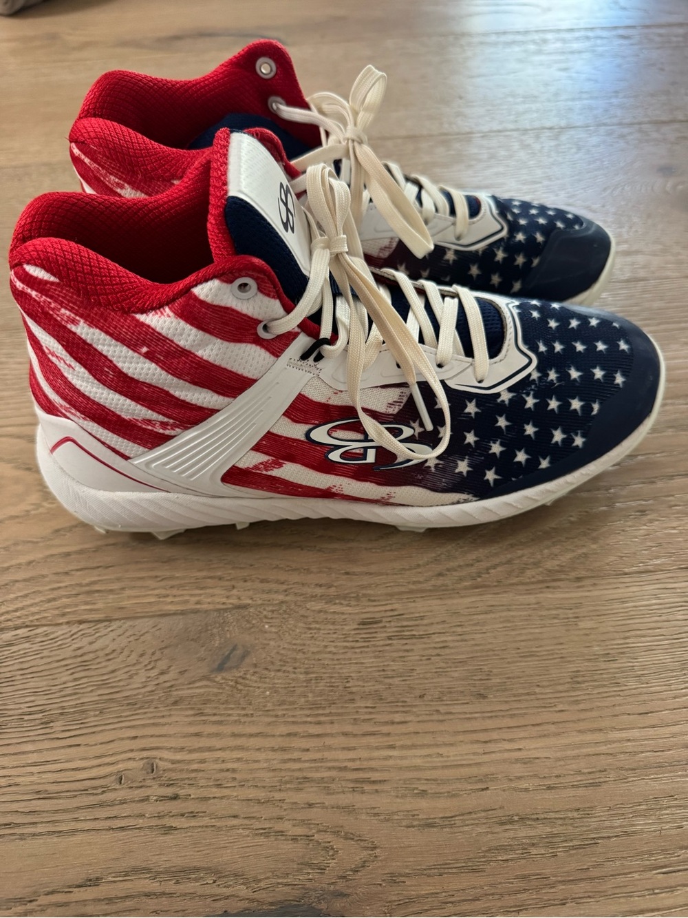Boombah Kids Patriotic High-Top Baseball Cleats - Red White Blue Stars Stripes
